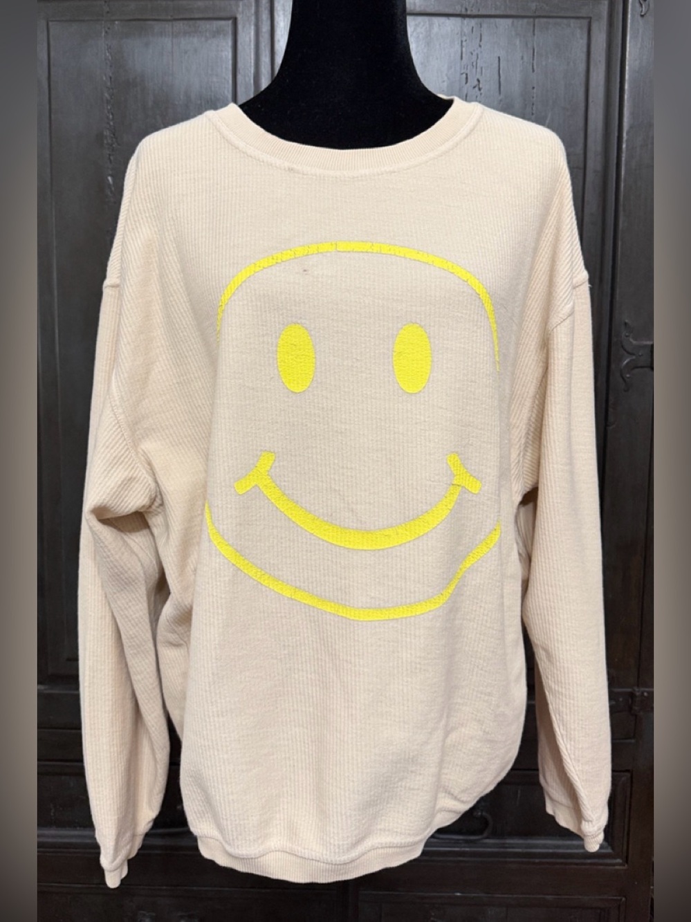 Chicka-D  Tan Rugged Smiley Face Sweatshirt- Small